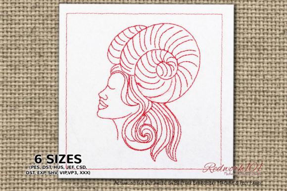 Aries Star Sign Redwork Design