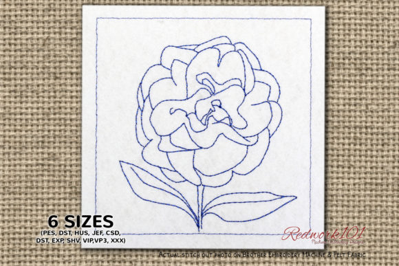 Close Up of Rose Blossom Flower Redwork