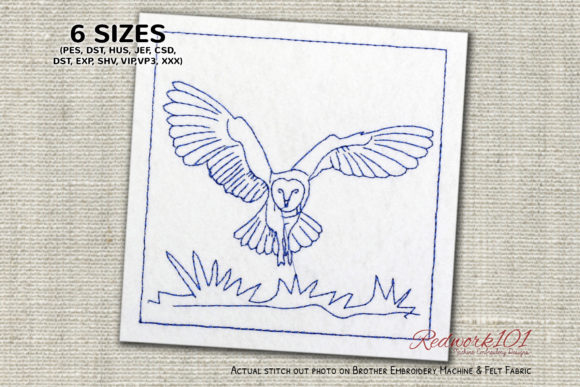 Flying Barn Owls Redwork Design
