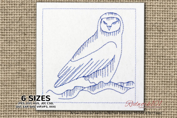 Snowy Owl Sitting on the Snow Redwork